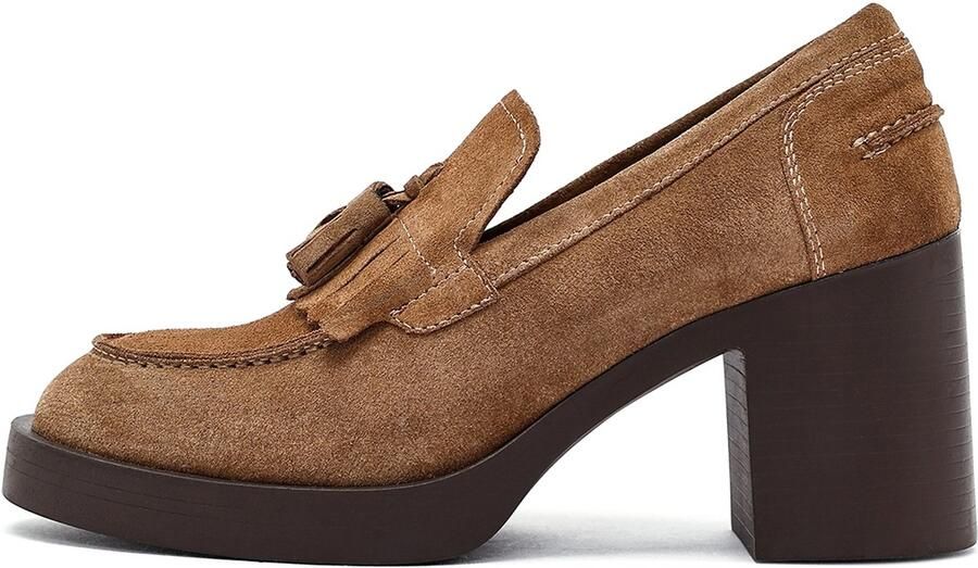 DERIMOD Plateau Blokhak Loafers Echt Suèdeleer Plateau Blokhak