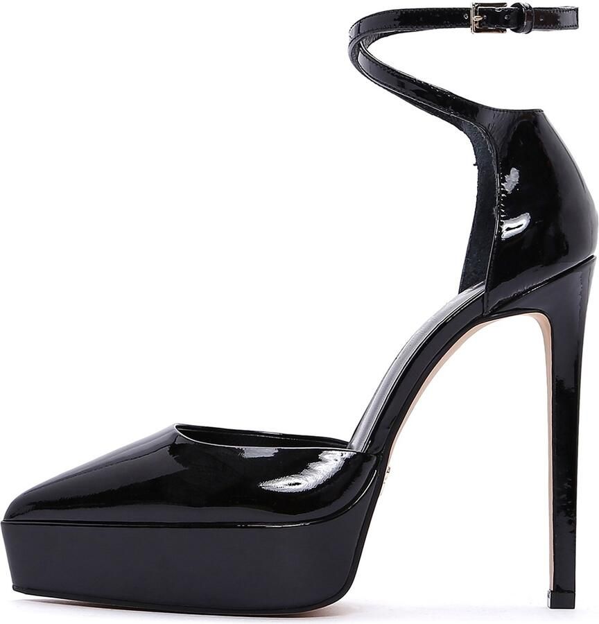 DERIMOD Plateau Stiletto Pumps Met Enkelbandje Echt Leren Plateau Stiletto Pumps Met Enkelbandje