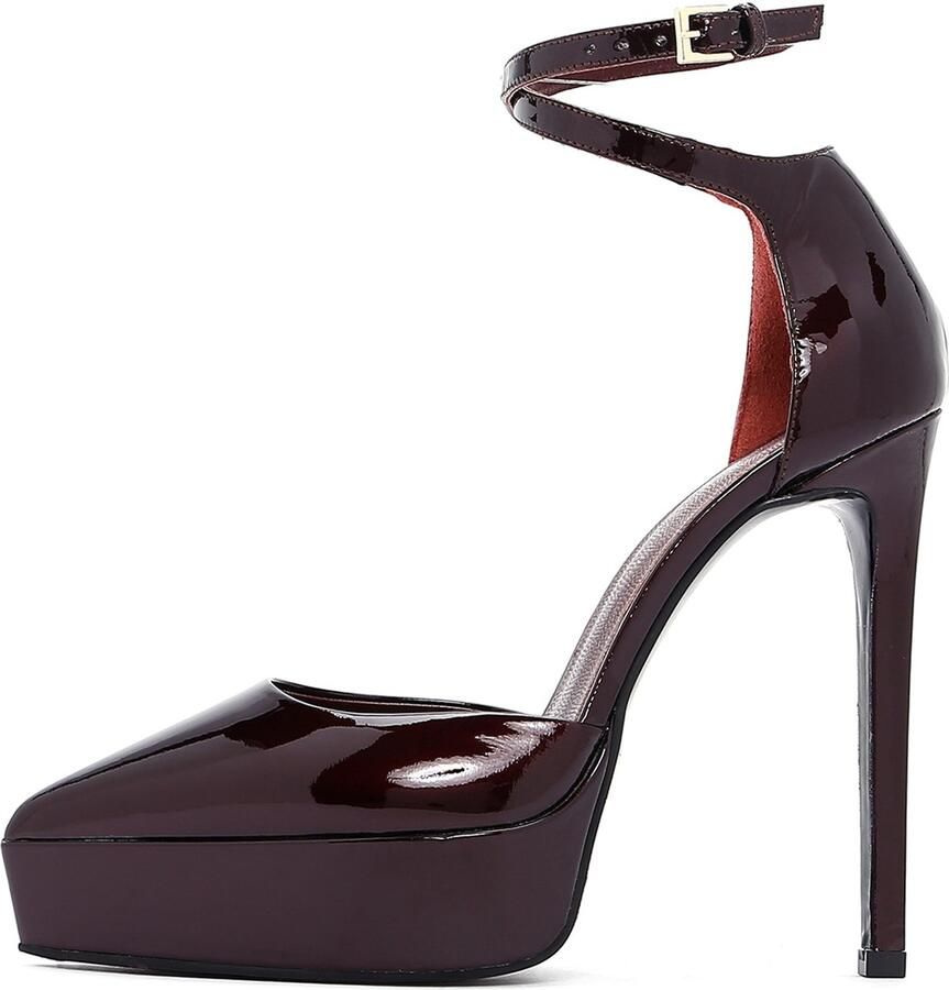 DERIMOD Plateau Stiletto Pumps Met Enkelbandje Echt Leren Plateau Stiletto Pumps Met Enkelbandje