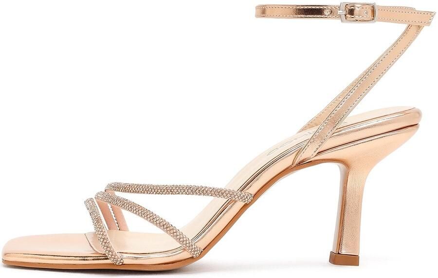 DERIMOD Sandalen Met Hoge Hak Imitation Leren High Heel Sandalen With Rhinestone Details