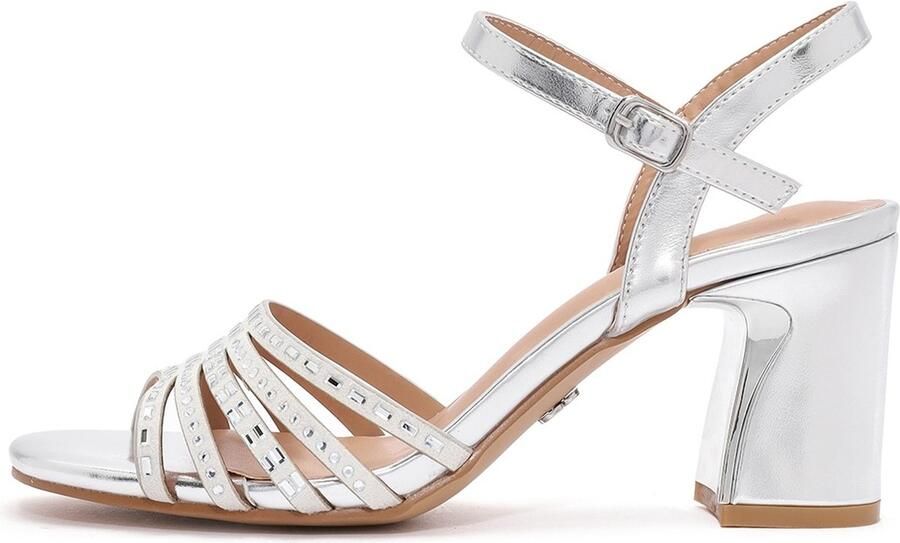 DERIMOD Sandalen Met Hoge Hak Imitation Leren High Heel Sandalen With Rhinestone Details