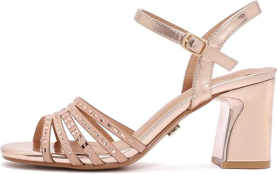 DERIMOD Sandalen Met Hoge Hak Imitation Leren High Heel Sandalen With Rhinestone Details