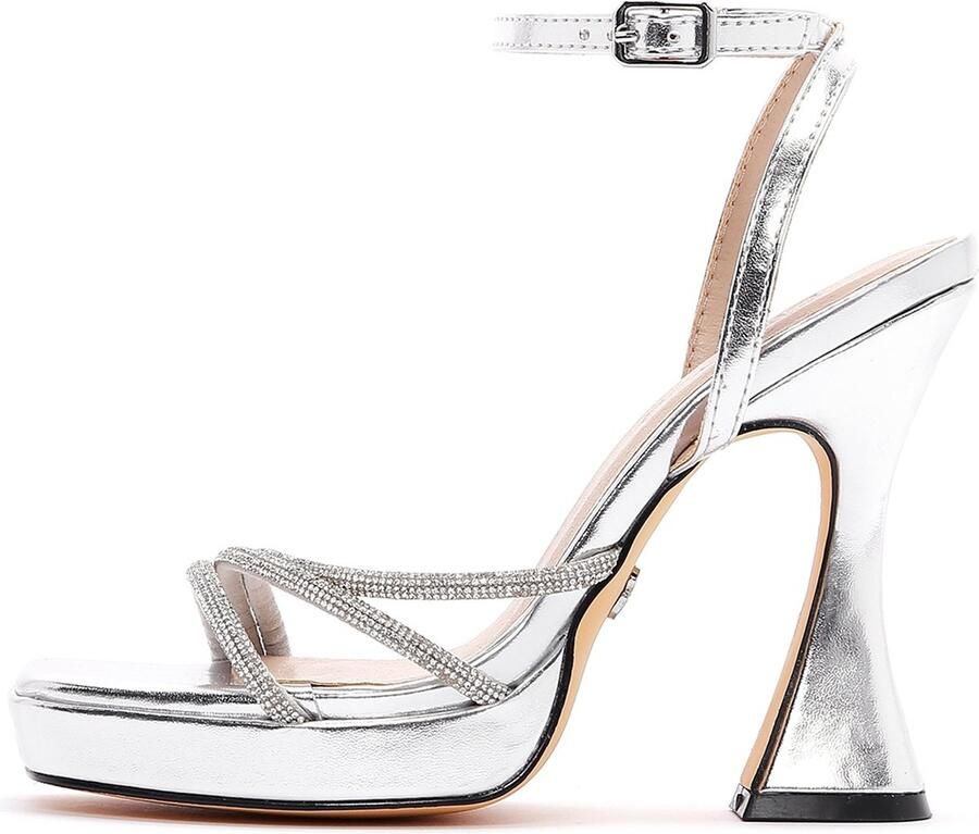 DERIMOD Sandalen Met Hoge Hak Imitation Leren High Heel Sandalen With Rhinestone Details