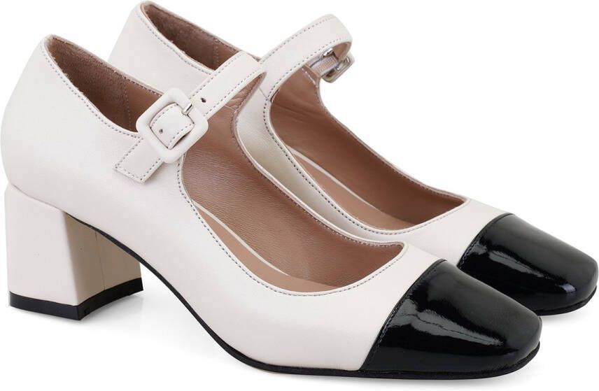 DESA Hakken Imitatieleer Beige || Zwart Vrouwen Schoenpunt: Puntige