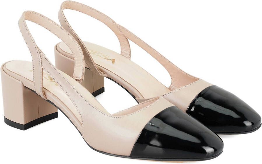 DESA Hakken Leer leder Zwart || Beige Vrouwen Schoenpunt: Ronde