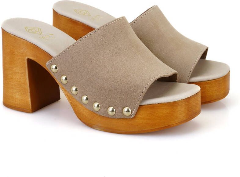 DESA Pantoffels Suède Beige Vrouwen Schoenpunt: Open