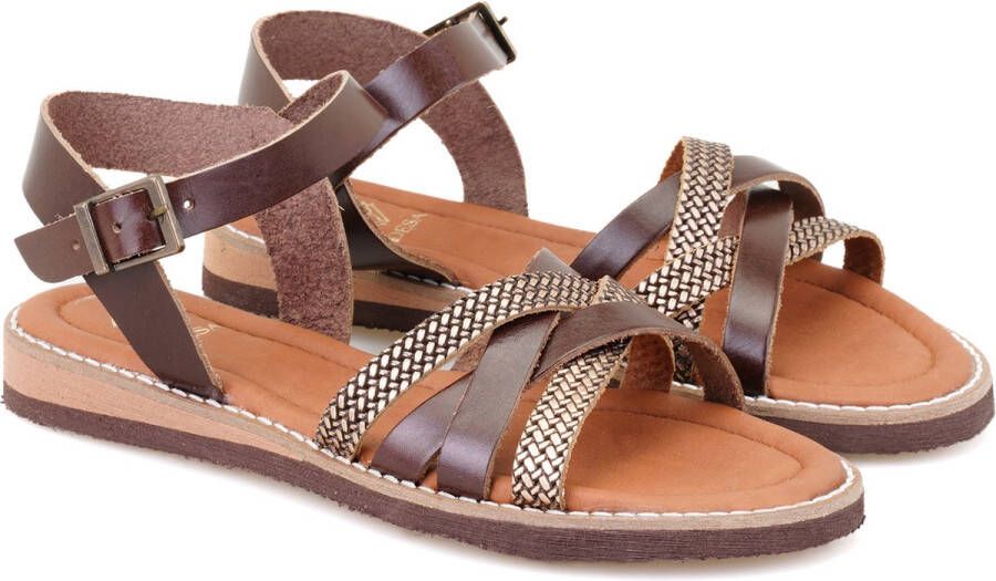 DESA Sandalen Leer Bruin || Roze Vrouwen Schoenpunt: Open
