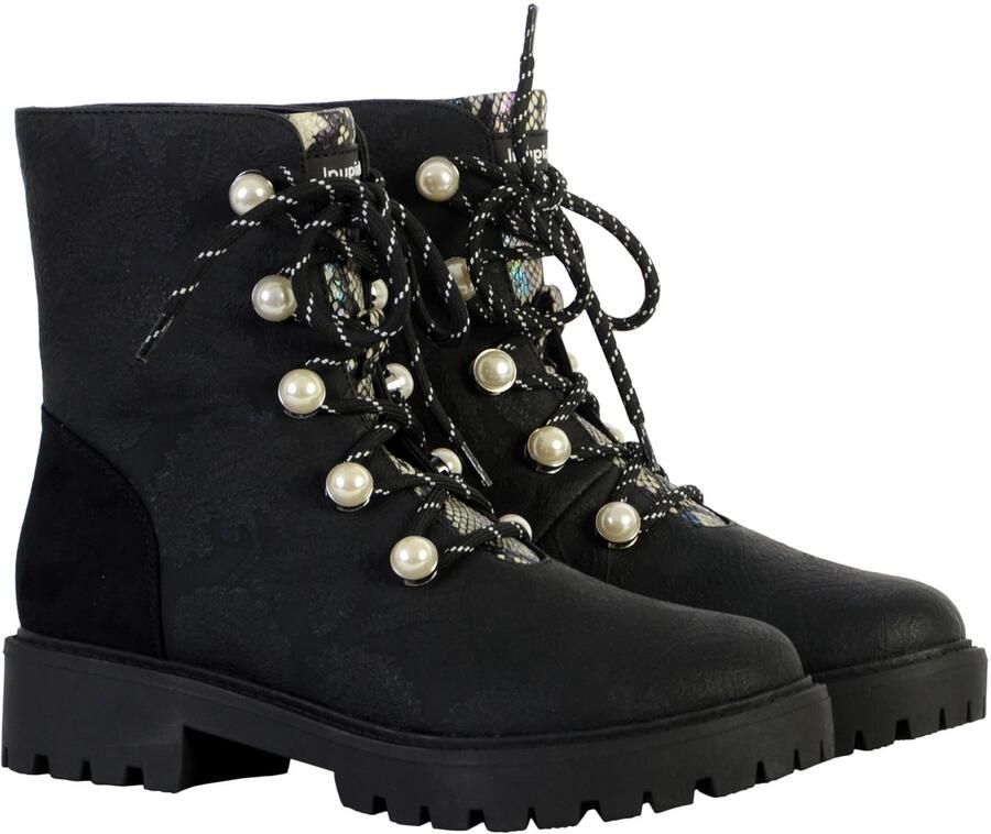 Desigual veterboots met slangenprint zwart
