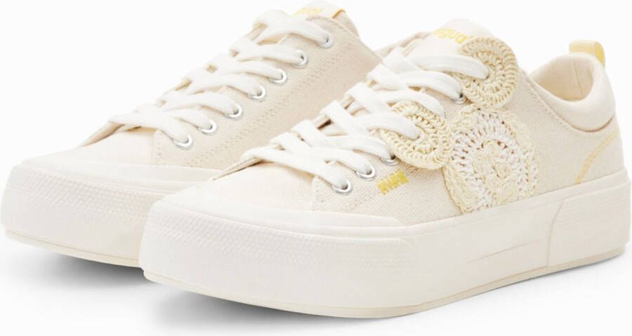 Desigual Witte stoffen sneakers voor vrouwen Beige Dames