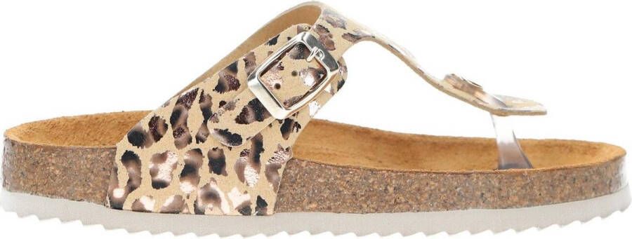Develab 48202 leren teenslippers met panterprint beige goud - Foto 2