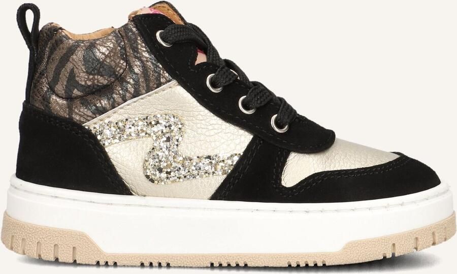 Develab leren sneakers zwart beige Meisjes Leer Meerkleurig 28