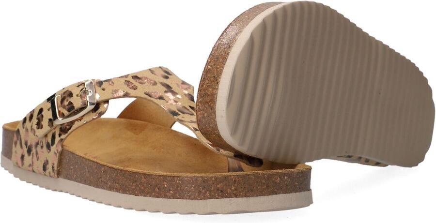 Develab 48202 leren teenslippers met panterprint beige goud - Foto 7