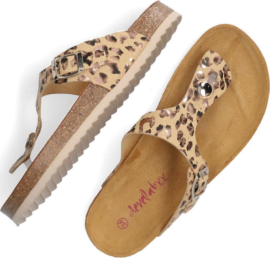 Develab 48202 leren teenslippers met panterprint beige goud - Foto 3