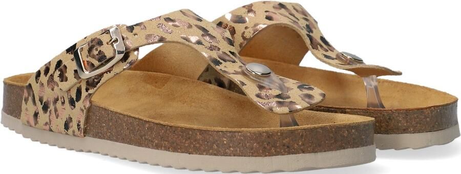 Develab 48202 leren teenslippers met panterprint beige goud - Foto 12