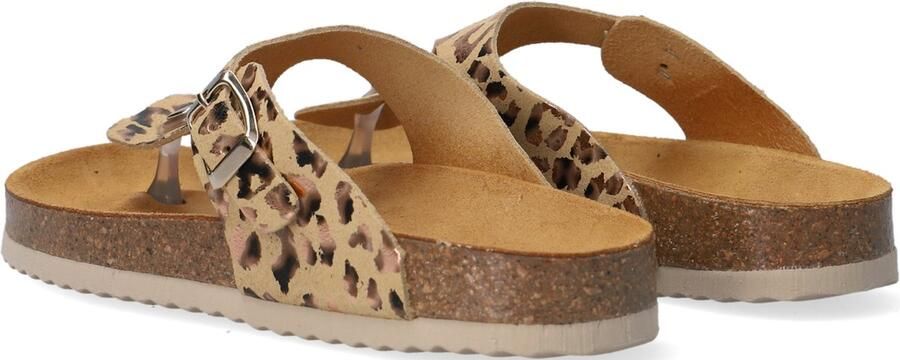 Develab 48202 leren teenslippers met panterprint beige goud - Foto 11