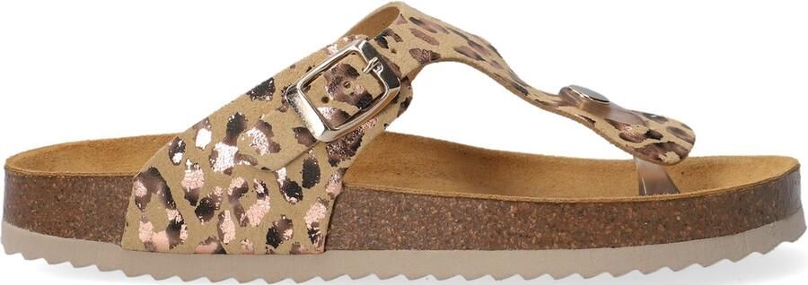 Develab 48202 leren teenslippers met panterprint beige goud - Foto 14