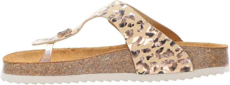 Develab 48202 leren teenslippers met panterprint beige goud - Foto 13