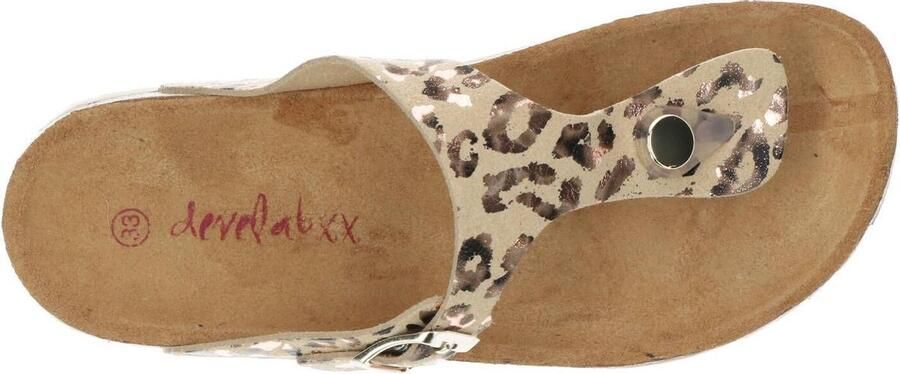 Develab 48202 leren teenslippers met panterprint beige goud - Foto 9