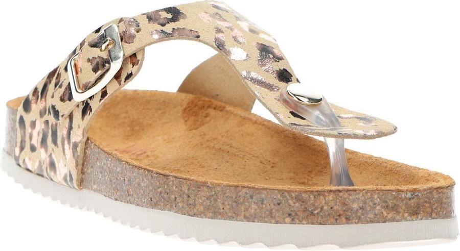 Develab 48202 leren teenslippers met panterprint beige goud - Foto 6