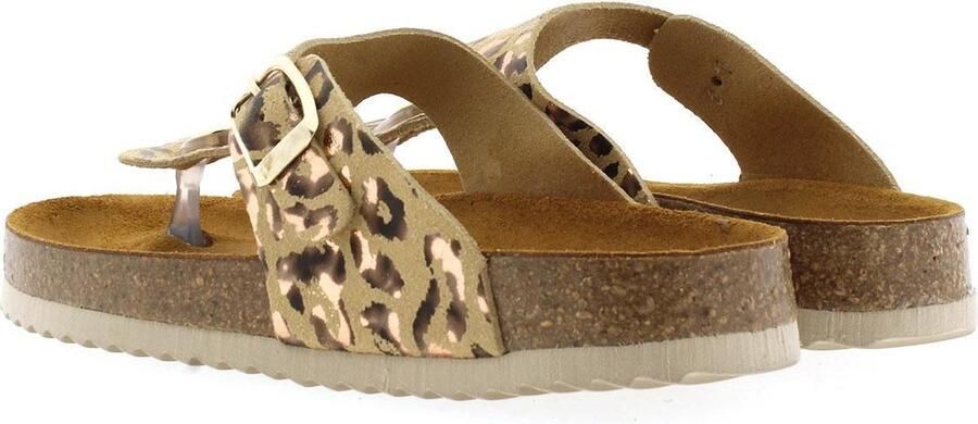 Develab 48202 leren teenslippers met panterprint beige goud - Foto 8
