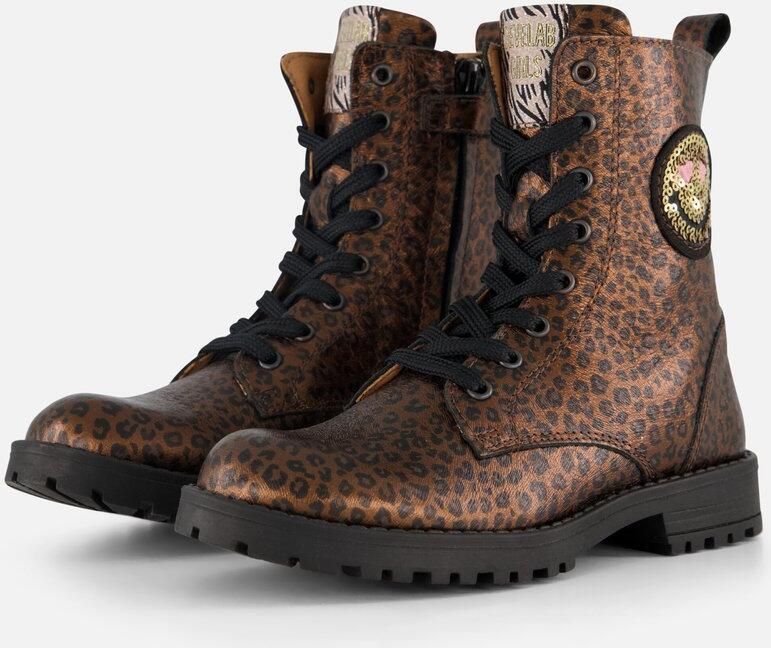 Develab Panterprint Veterboots bruin Leer Kinderschoenen
