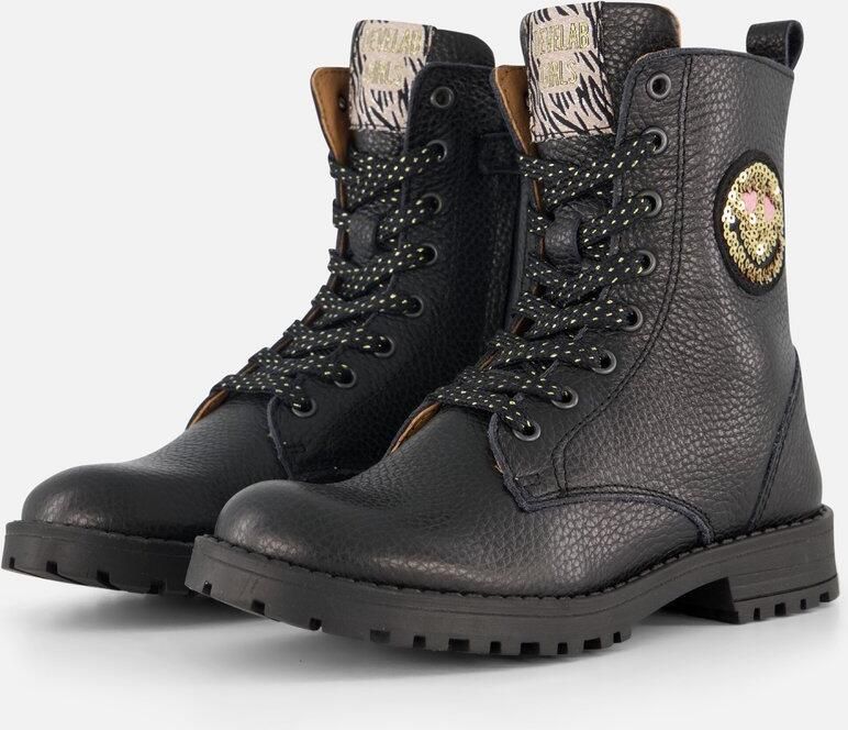 Develab Smiley Veterboots zwart Leer Kinderschoenen