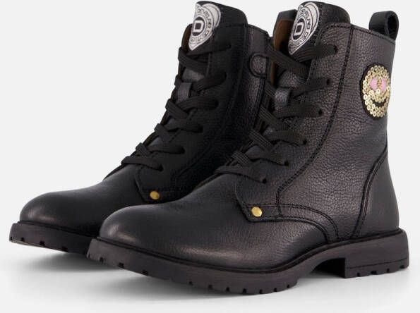 Develab Smiley Veterboots zwart Leer Kinderschoenen