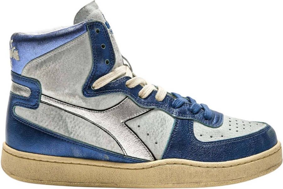 Diadora Heritage Mi Basket Metallic Used Wit Blauw Zilver Damessneakers