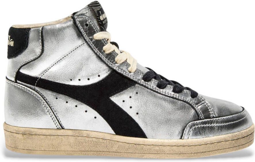 Diadora Prestige Hoog Metaal Zilver Leren Sneakers