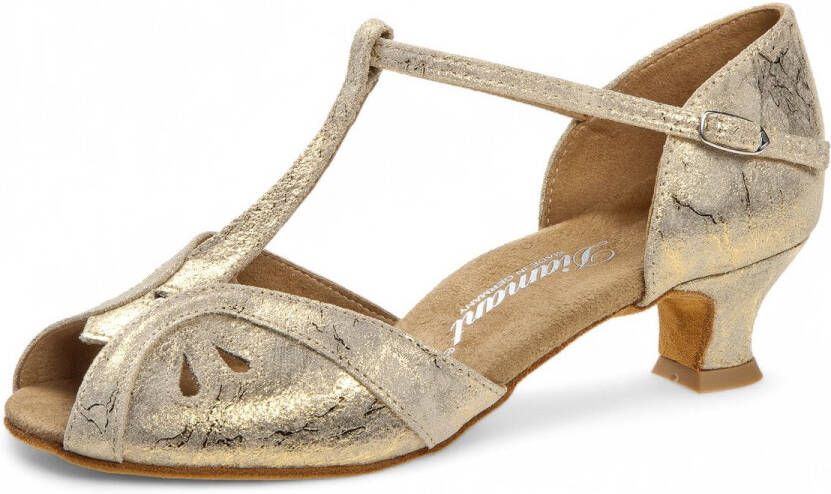 Diamant 019 011 017 Glamoureuze Dames Dansschoen Goudkleurig Leer Lage stabiele spaanse hak Enkelbandje met gesp T strap Latin Ballroom Tango Salsa Kizomba Bachata Goud