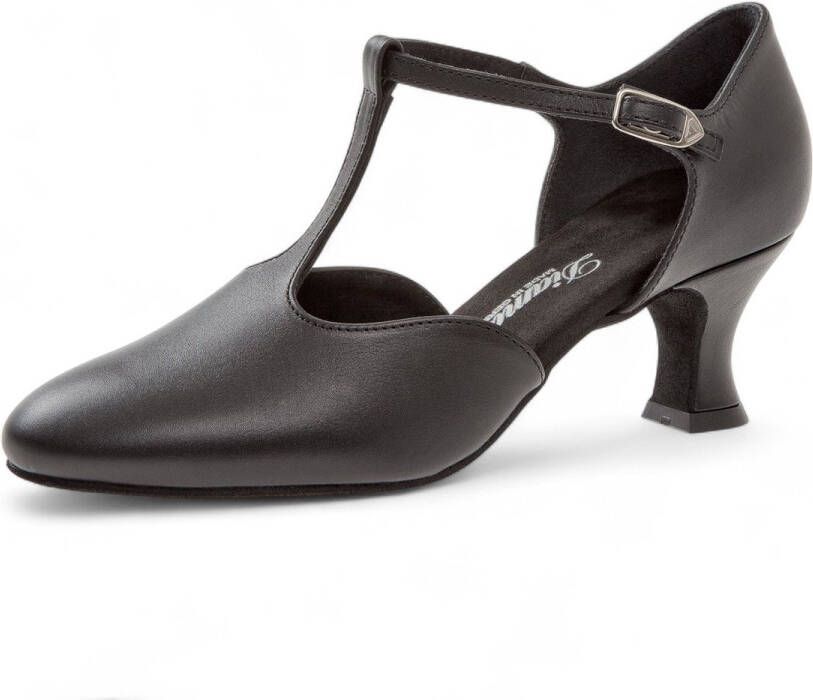 Diamant 053 006 034 Zwarte Leren Dansschoenen Spaanse Hak Verfijnde Tstrap Gesloten neus Flexibel zwart suède zool Gesp met druksluiting Ballroom Tango Kizomba Bachata Zwart