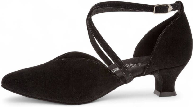 Diamant 107 013 001 Dames gesloten dansschoenen Zwart suède Stabile spaanse Hak Elegante en comfortabele damesdansschoen uit de Comfort collectie Gekruiste band over de wreef Flexibele suède zool Zwart