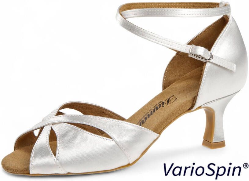 Diamant 141 077 092 Y Dames VEGAN dansschoenen Open sandaal model Hoogwaardig wit satijn Verstelbaar enkelbandje Normale pasvorm Stijlvolle Flared hak Trouwschoenen Latin Salsa Kizomba Bachata Wit