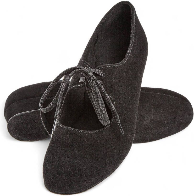 Diamant Comfortabele dames dansschoenen Zwart suède 057 029 001 Stevige blokhak Vetersluiting Comfort voetbed Comfortabele oefenschoen Ronde gesloten neus Flexibele suede zool Ballroom Social Zwart