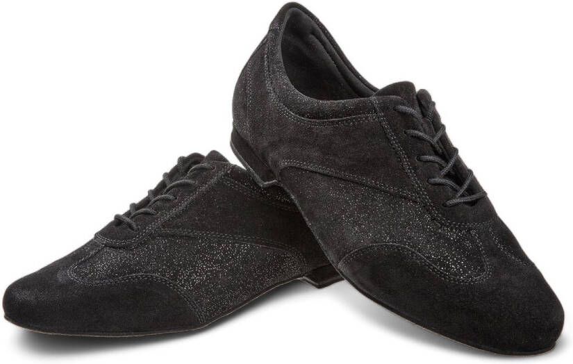 Diamant Dames oefen dansschoenen 183 005 547 Trainersschoen Stabiele hak Glitter Vetersluiting Flexibele suede zool Lichtgewicht Comfortabel Tango Latin Ballroom Zwart Zilver Glitter