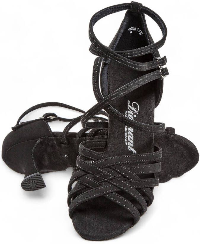 Diamant Dames Open teen Latin Dansschoenen 108 060 040 Zwart Synthetisch Nubuck stabiele hak Dubbele enkelbandjes Soepele suede zool Luxe afwerking Zachte demping Latin Salsa Bachata Zwart