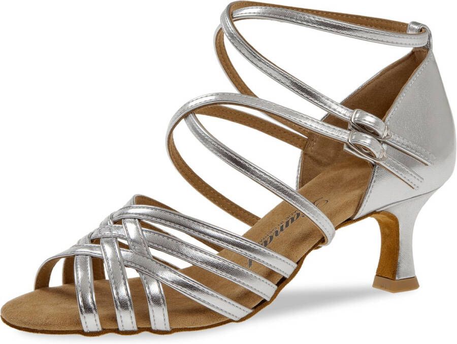 Diamant Dansschoenen Dames 108-077-013 Bruidsschoenen Latin Dansschoenen Zilver Leer Open Sandalen Dames Suede Zool