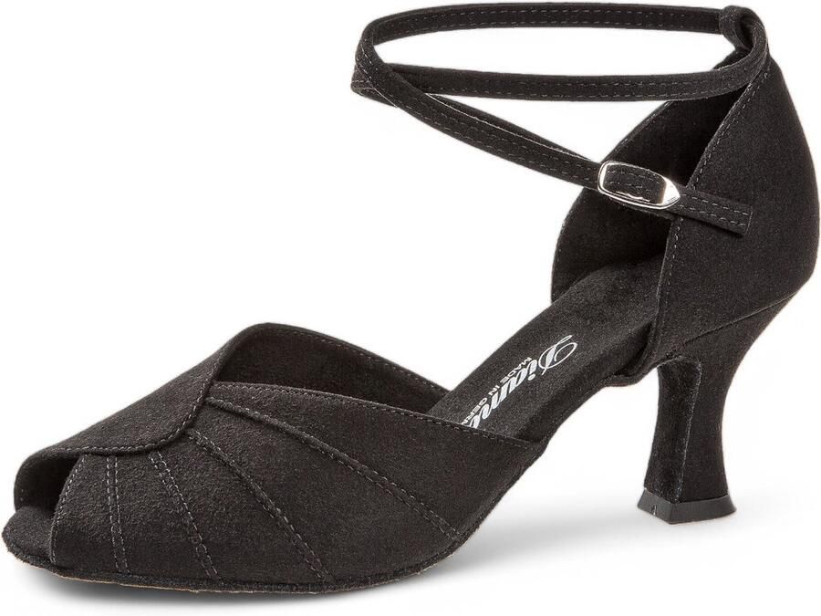 Diamant 027 060 040 Zwart Synthetisch Nubuck Latino Hak Dubbele enkelbandjes Stevige pasvorm Handige druksluiting PeepToe Extra comfort Latin Tango Salsa Kizomba Bachata Zwart