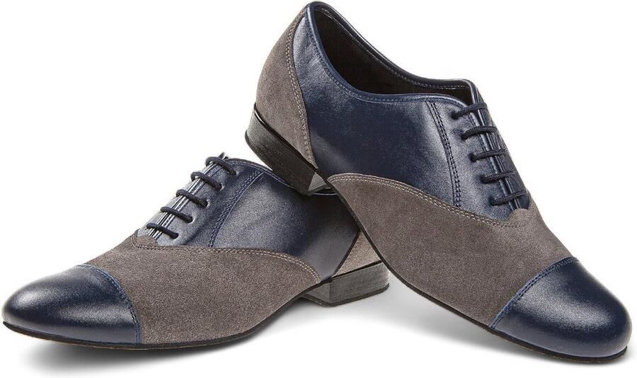 Diamant 077 025 455 Heren Dansschoenen Blauw Leer met Grijs Suède Hak Brede pasvorm voor bredere voeten Vetersluiting Suede zool Antibacterieel microfiber Ballroom Tango Salsa Bachata Blauw Grijs