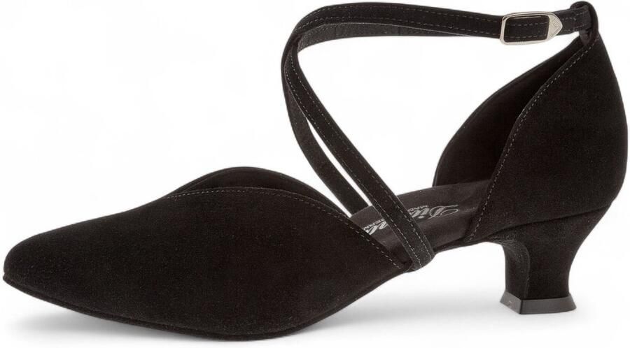 Diamant 107 013 001 Dames gesloten dansschoenen Zwart suède Stabile spaanse Hak Elegante en comfortabele damesdansschoen uit de Comfort collectie Gekruiste band over de wreef Flexibele suède zool Zwart