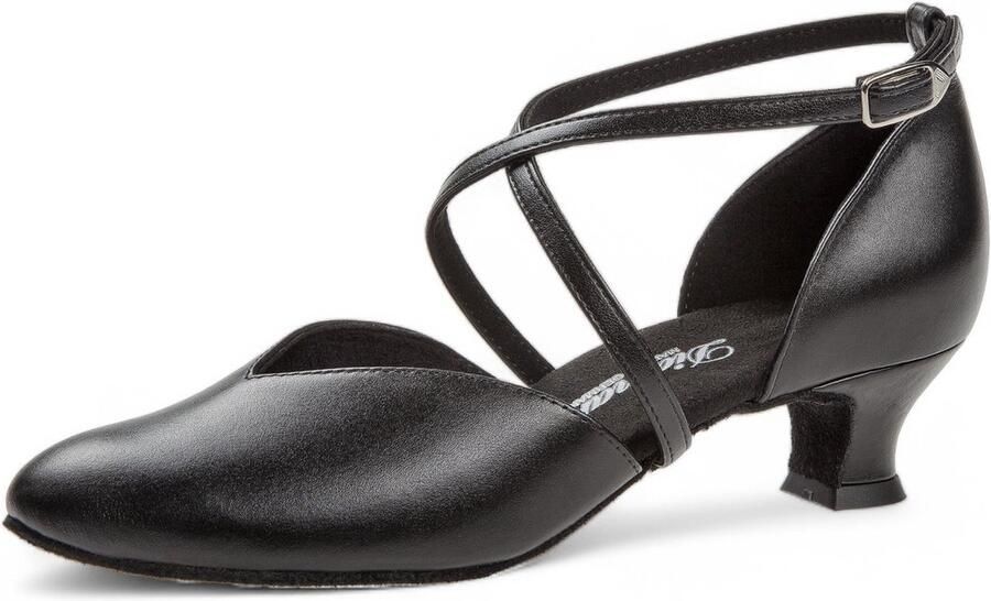 Diamant 107 013 034 Gesloten Dames Dansschoenen Echt Leer Lage hakje Comfort Voetbed Schokdempend hielkussen Suede zool Gekruist bandje Ballroom Tango Stijldansen Zwart