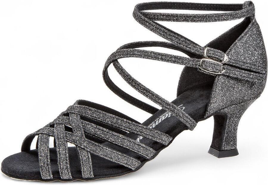 Diamant 108 036 519 Latin dansschoenen voor smalle voeten Zwart Zilver Brokaat hak Fexibele suede zool Dubbele gespjes met druksluiting Latin Tango Salsa Kizomba Bachata Zwart Zilver