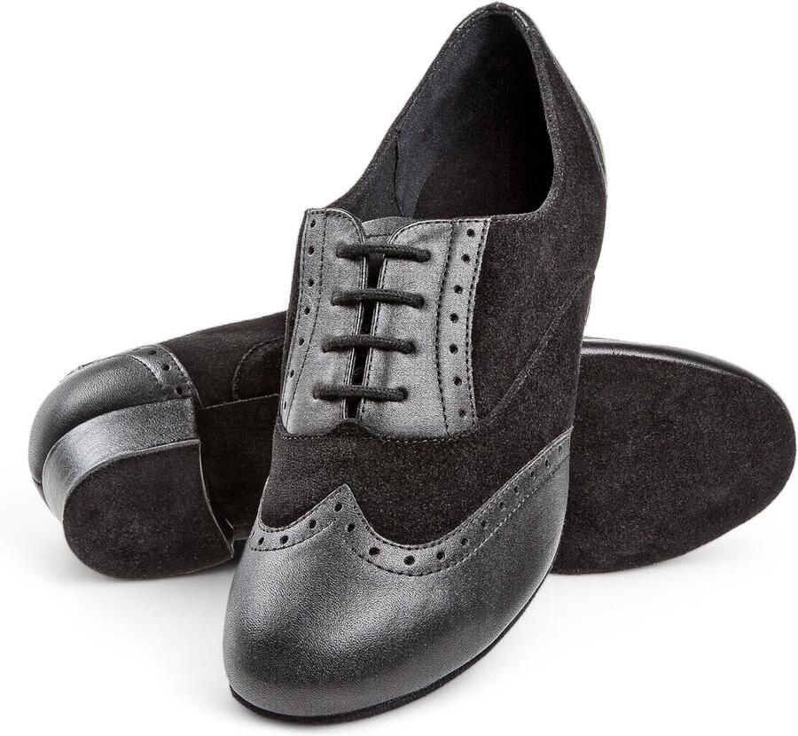 Diamant Comfortabele Dames Trainers dansschoenen 063 029 070 Docent dansschoenen Lange dans trainingen Leder & Suede zool Vetersluiting Comfortabel Tango Salsa Ballroom Latin Zwart