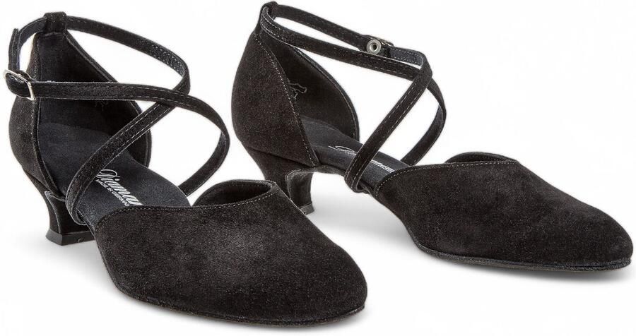 Diamant Dames Dansschoenen 048 112 001 Comfort Dansschoen Extra Brede Pasvorm Zwart Suède Spaanse Hak Suede zool Dubbele enkelbandjes Ballroom Tango Stijldansen Social Zwart