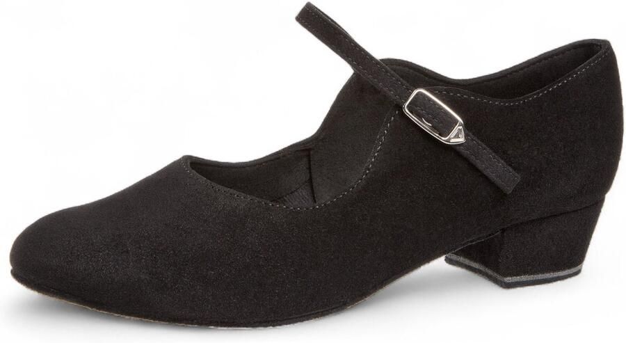 Diamant Dames Dansschoenen 050 029 001 Comfort en Stabiliteit Lage blokhak Gesloten ronde neus Soepel zwart suède Enkelbandje met gesp en druksluiting Extra comfortabel model Ballroom Social Zwart