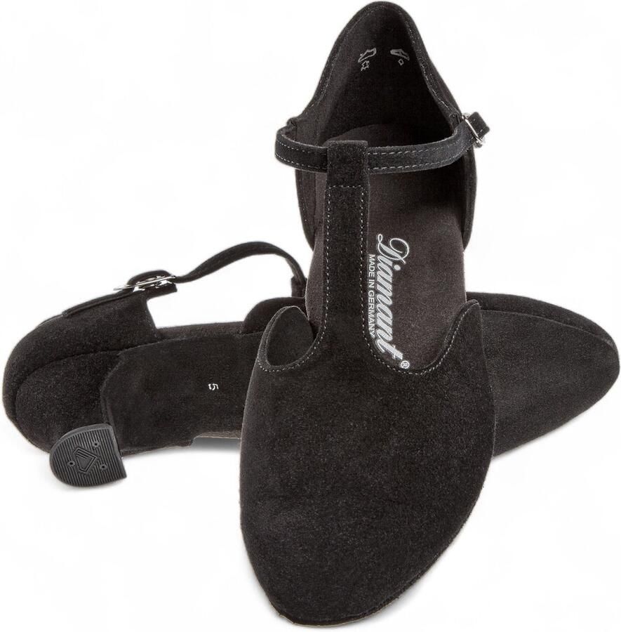 Diamant Dames Dansschoenen Brede Pasvorm Comfortabele Spaanse Hak 053 014 001 Dames met bredere voet Tstrap Flexibele suede zolen Extra ondersteuning Latin Ballroom Tango Zwart