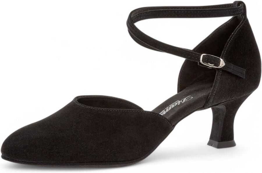 Diamant Dames gesloten dansschoenen 058 068 001 Suede lage stabiele hak Verstelbare enkelband Drukknoopsluiting Schokdempend hiel kussentje Suede zool Latin Ballroom Salsa & Meer Zwart