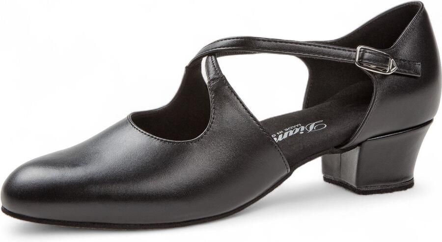 Diamant gesloten dansschoenen 052 102 034 Hoogwaardig Leer stabiele lage hak Ronde neus extra teenruimte Hoog draagcomfort Schokdempende hielvering Flexibele suede zool Ballroom Tango Stijldansen Zwart