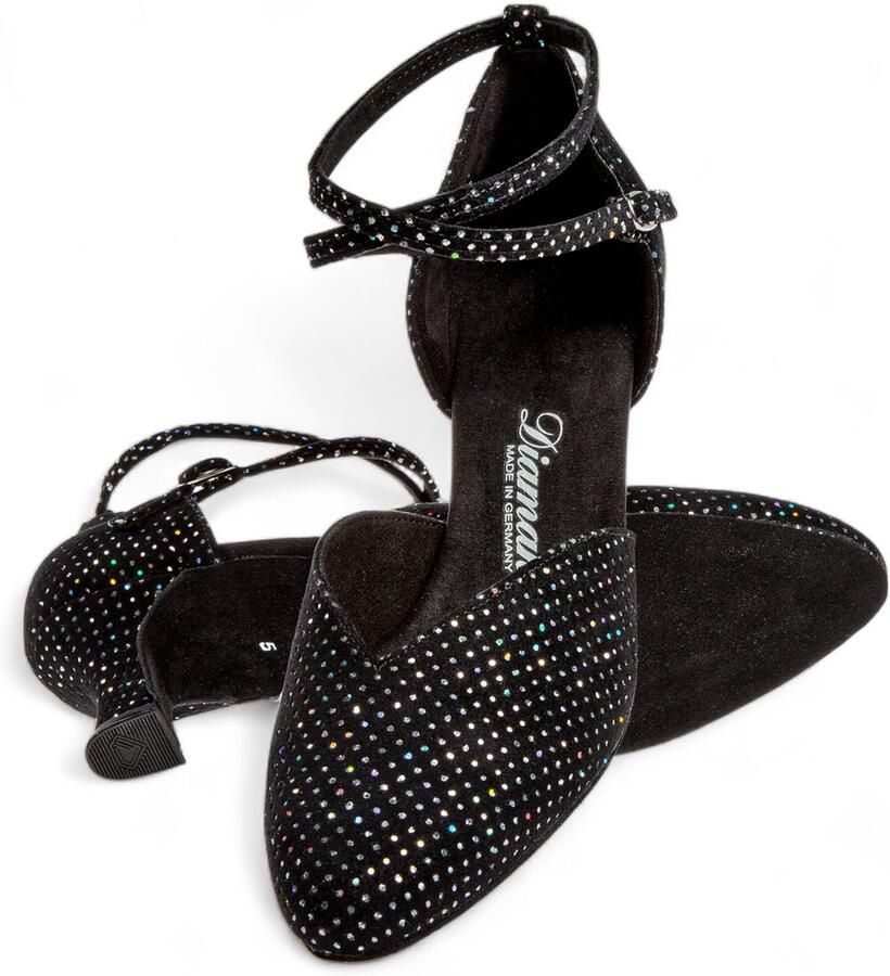 Diamant Gesloten neus dansschoenen 105 068 155 Zwart Hologramprint Hak Hologramprint Flexibele suede zool Gemakkelijke druksluiting Zacht voetbed Stijldansen Ballroom Tango Social Zwart