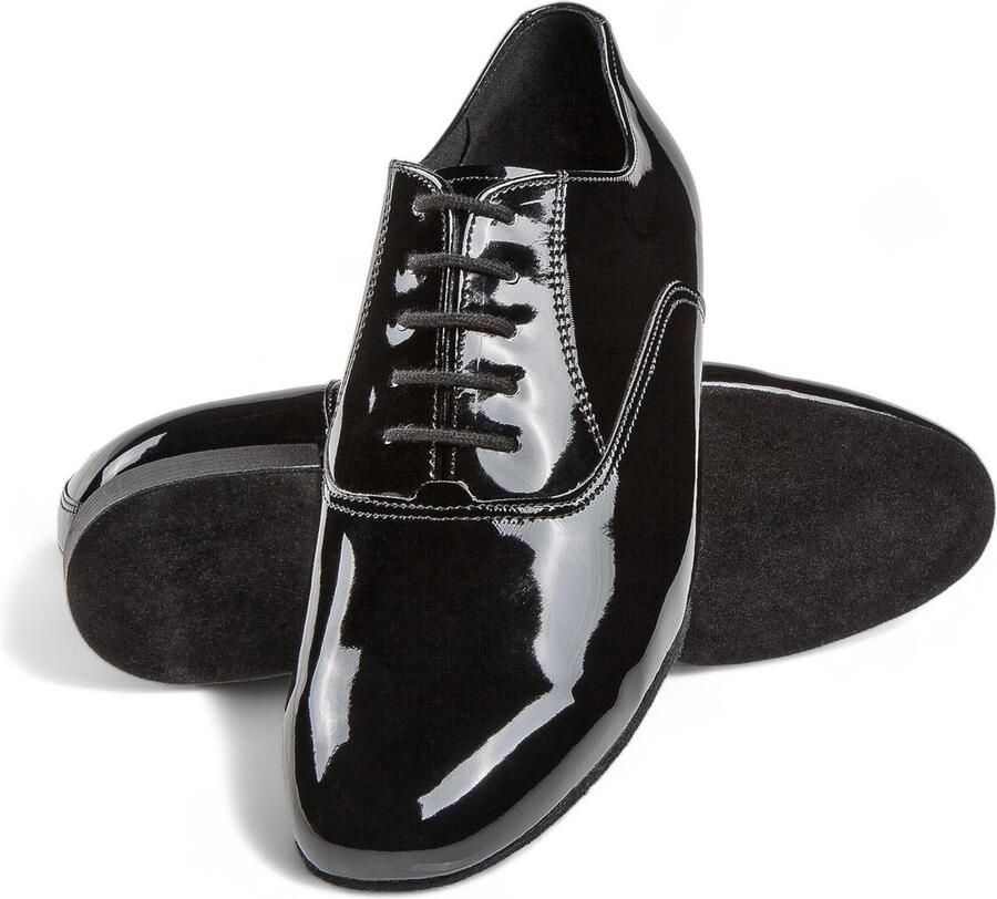 Diamant heren Zwart Lakleer dansschoenen 180 075 038 Hak Ballroom dansschoenen met vetersluiting Schokabsorberende hielkussen Flexibele suède zool Engelse Wals Tango Weense Wals Slow Foxtrot Quickstep Zwart